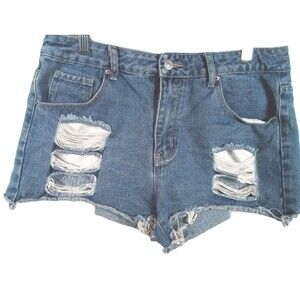 Women's Shein Light‎ Colored  Denim Raw Hem Shorts Size Large